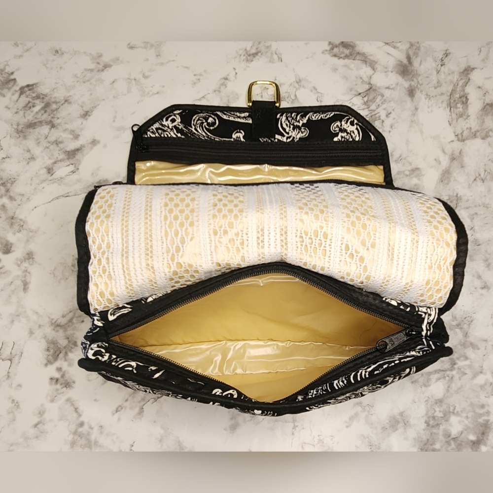 Diane Von Furstenberg Make up Travel Bag Black White Scroll Paisley Vintage - Picture 6 of 9
